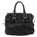 PRADA Nappa Goful Hand Bag Leather 2way Black Gold BN1407 Auth 198604A-3
