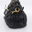 PRADA Nappa Goful Hand Bag Leather 2way Black Gold BN1407 Auth 198604A-5