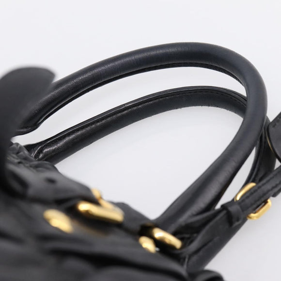 PRADA Nappa Goful Hand Bag Leather 2way Black Gold BN1407 Auth 198604A