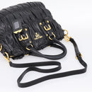 PRADA Nappa Goful Hand Bag Leather 2way Black Gold BN1407 Auth 198604A-9