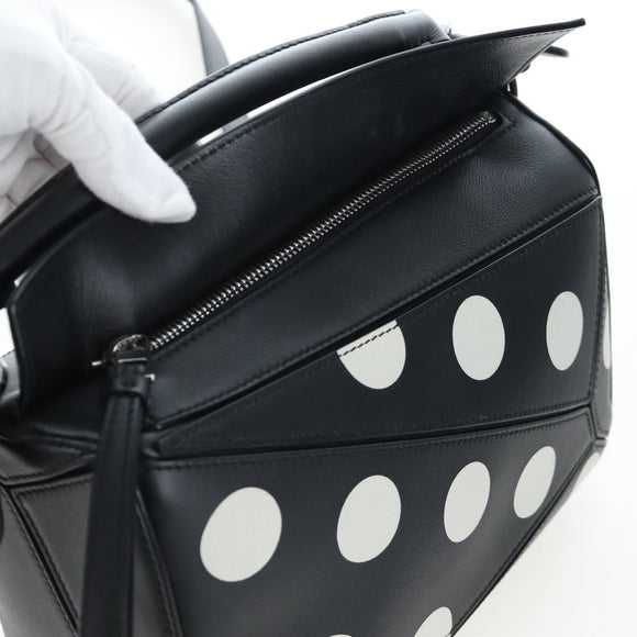 LOEWE Puzzle 10 Puzzle Bag Small Leather 2way Black Silver Auth 198606SM
