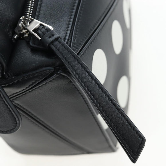 LOEWE Puzzle 10 Puzzle Bag Small Leather 2way Black Silver Auth 198606SM