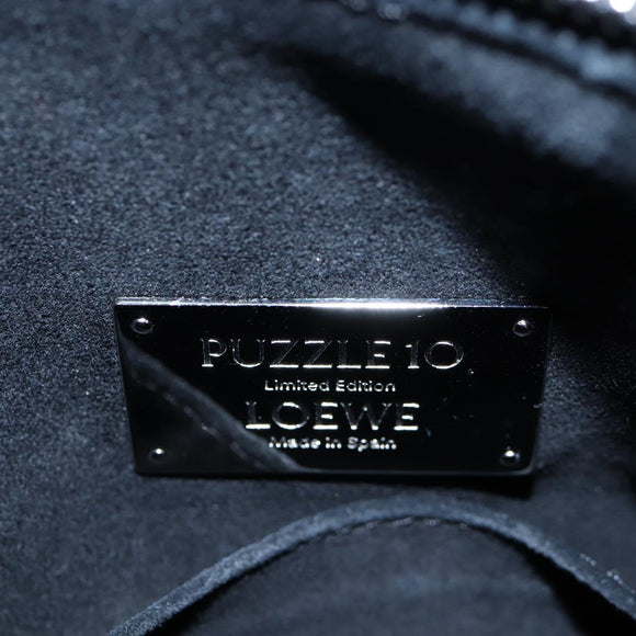 LOEWE Puzzle 10 Puzzle Bag Small Leather 2way Black Silver Auth 198606SM