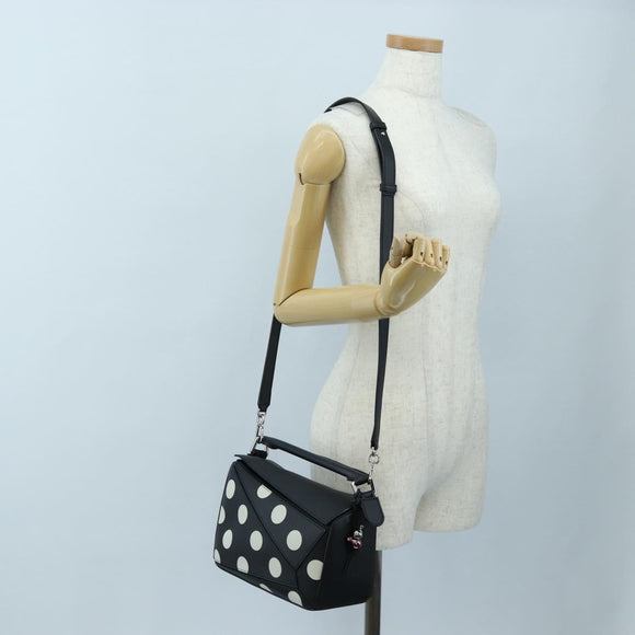 LOEWE Puzzle 10 Puzzle Bag Small Leather 2way Black Silver Auth 198606SM