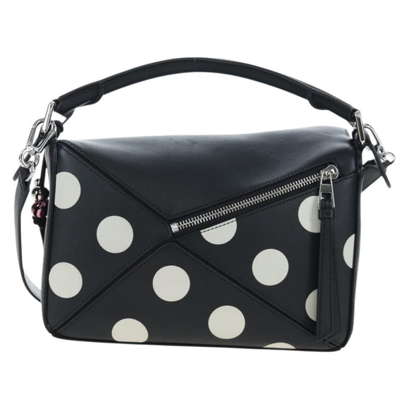 LOEWE Puzzle 10 Puzzle Bag Small Leather 2way Black Silver Auth 198606SM
