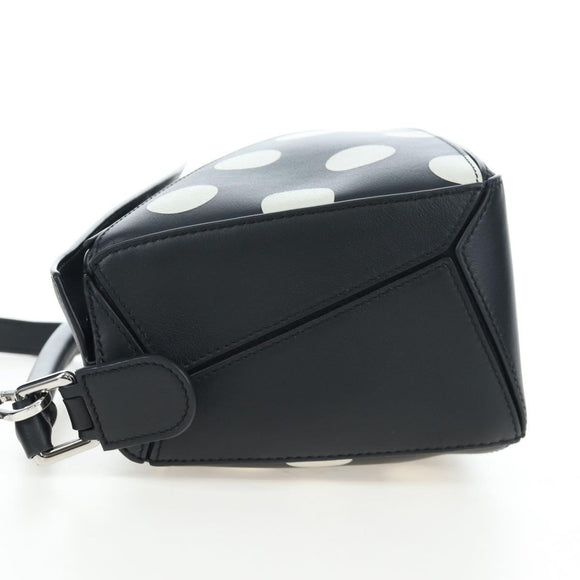 LOEWE Puzzle 10 Puzzle Bag Small Leather 2way Black Silver Auth 198606SM