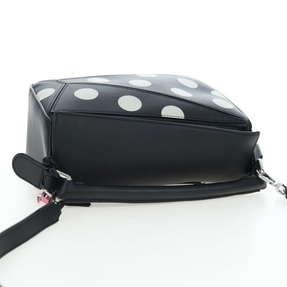 LOEWE Puzzle 10 Puzzle Bag Small Leather 2way Black Silver Auth 198606SM