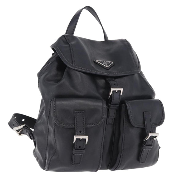PRADA Backpack Leather Black Silver 1BZ677 Auth 198608V