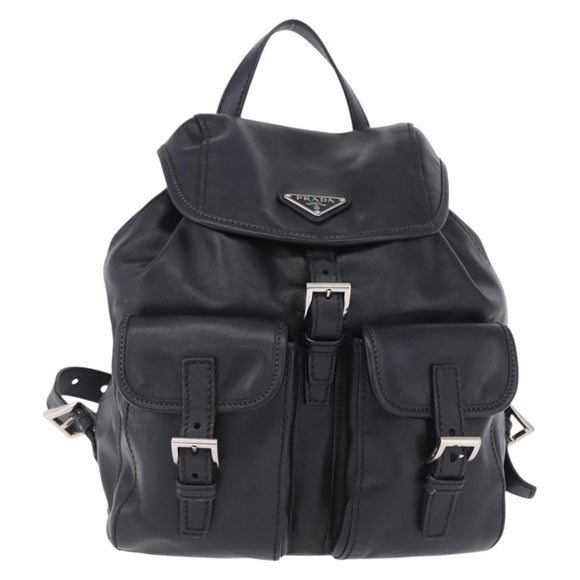 PRADA Backpack Leather Black Silver 1BZ677 Auth 198608V