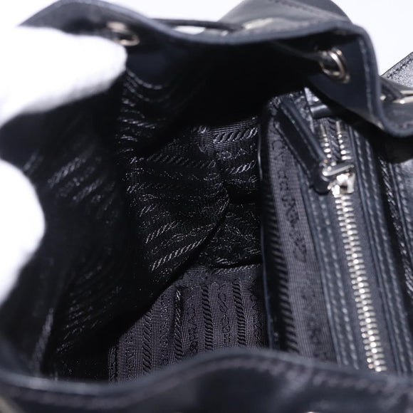 PRADA Backpack Leather Black Silver 1BZ677 Auth 198608V