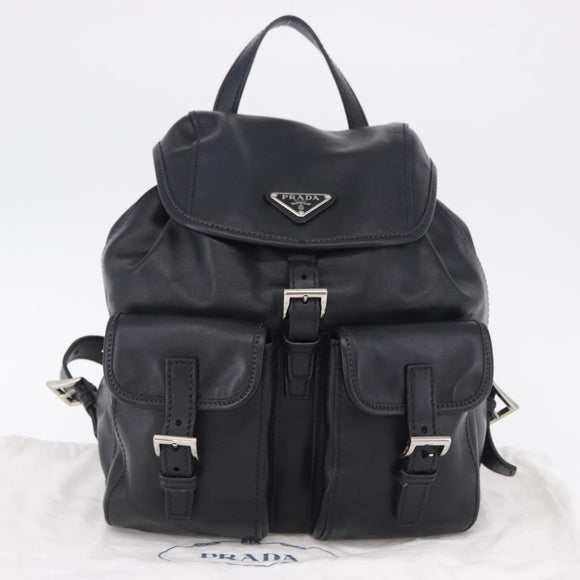 PRADA Backpack Leather Black Silver 1BZ677 Auth 198608V