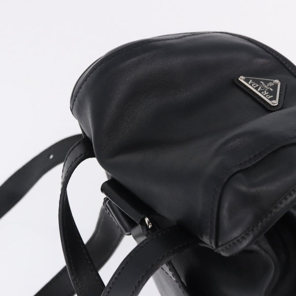 PRADA Backpack Leather Black Silver 1BZ677 Auth 198608V