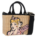 PRADA Wicker Canapa Hand Bag Rattan 2way Beige Gold 1BG835 Auth 198609SAM-1