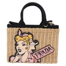 PRADA Wicker Canapa Hand Bag Rattan 2way Beige Gold 1BG835 Auth 198609SAM-13