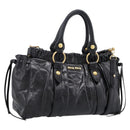Miu Miu Hand Bag Leather 2way Black Gold Auth 198610M-1