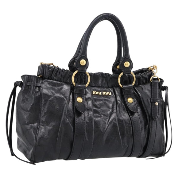 Miu Miu Hand Bag Leather 2way Black Gold Auth 198610M