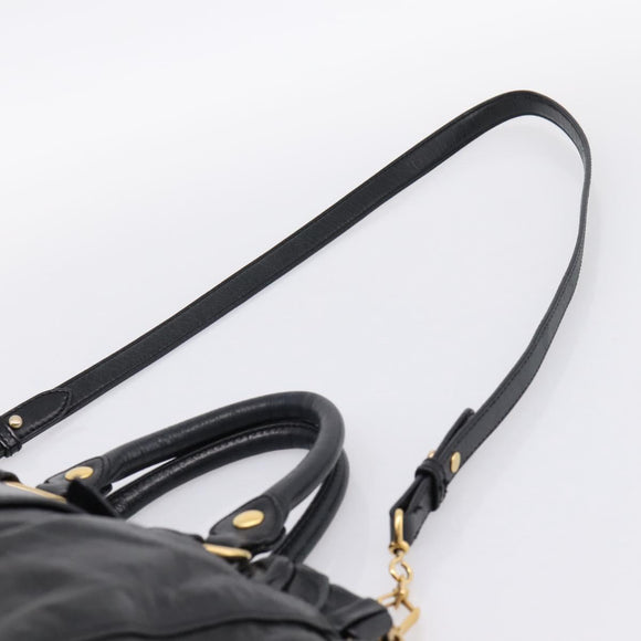 Miu Miu Hand Bag Leather 2way Black Gold Auth 198610M