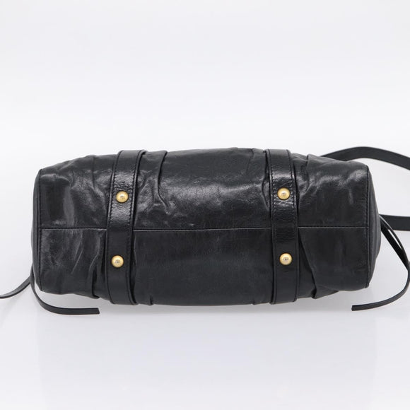 Miu Miu Hand Bag Leather 2way Black Gold Auth 198610M