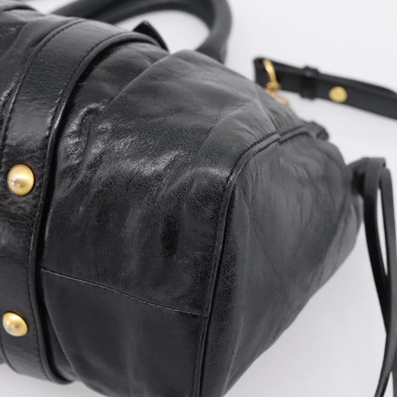 Miu Miu Hand Bag Leather 2way Black Gold Auth 198610M