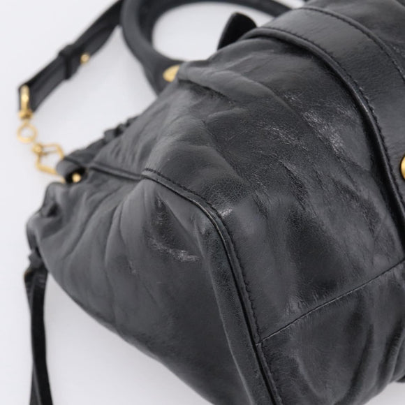 Miu Miu Hand Bag Leather 2way Black Gold Auth 198610M