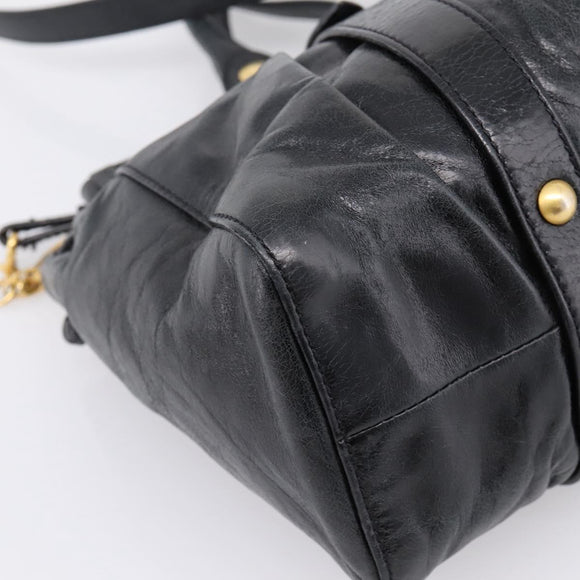 Miu Miu Hand Bag Leather 2way Black Gold Auth 198610M