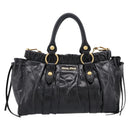 Miu Miu Hand Bag Leather 2way Black Gold Auth 198610M-13