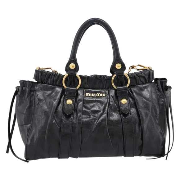Miu Miu Hand Bag Leather 2way Black Gold Auth 198610M