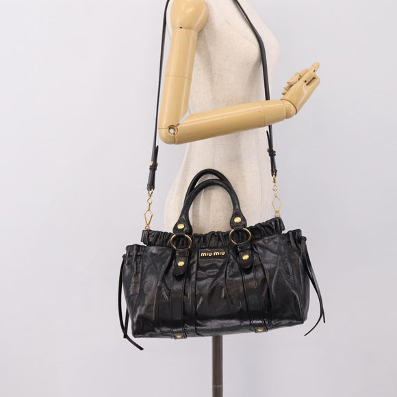 Miu Miu Hand Bag Leather 2way Black Gold Auth 198610M