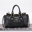 Miu Miu Hand Bag Leather 2way Black Gold Auth 198610M-25