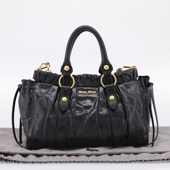 Miu Miu Hand Bag Leather 2way Black Gold Auth 198610M