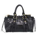Miu Miu Hand Bag Leather 2way Black Gold Auth 198610M-2