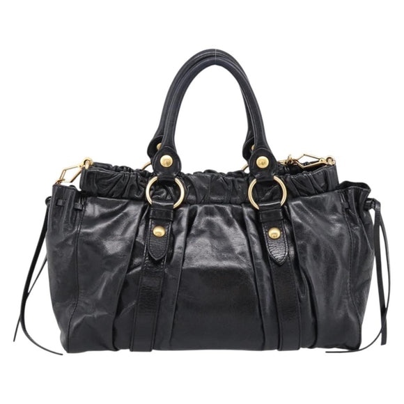 Miu Miu Hand Bag Leather 2way Black Gold Auth 198610M