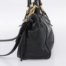 Miu Miu Hand Bag Leather 2way Black Gold Auth 198610M-4