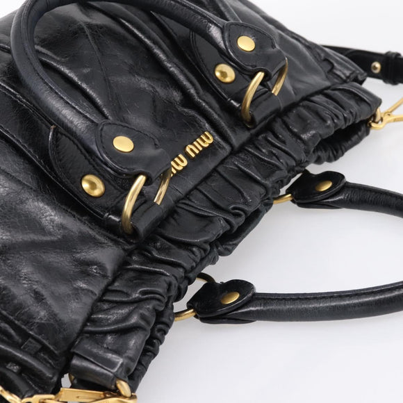 Miu Miu Hand Bag Leather 2way Black Gold Auth 198610M