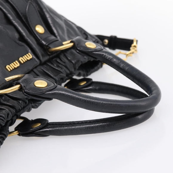 Miu Miu Hand Bag Leather 2way Black Gold Auth 198610M