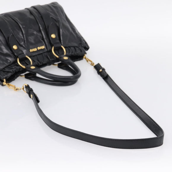 Miu Miu Hand Bag Leather 2way Black Gold Auth 198610M