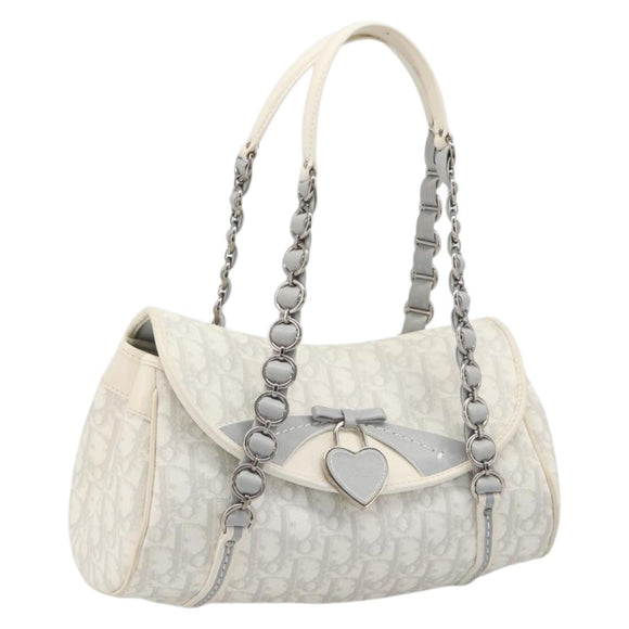 Christian Dior Trotter Canvas Romantic Bag PVC White Silver Auth 198611V