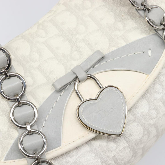 Christian Dior Trotter Canvas Romantic Bag PVC White Silver Auth 198611V