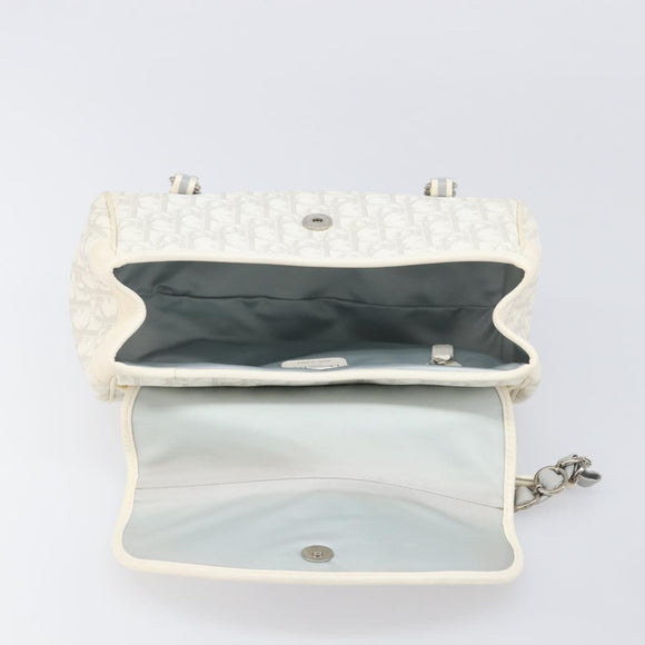 Christian Dior Trotter Canvas Romantic Bag PVC White Silver Auth 198611V