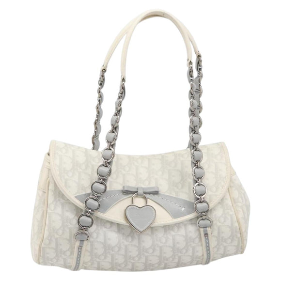 Christian Dior Trotter Canvas Romantic Bag PVC White Silver Auth 198611V
