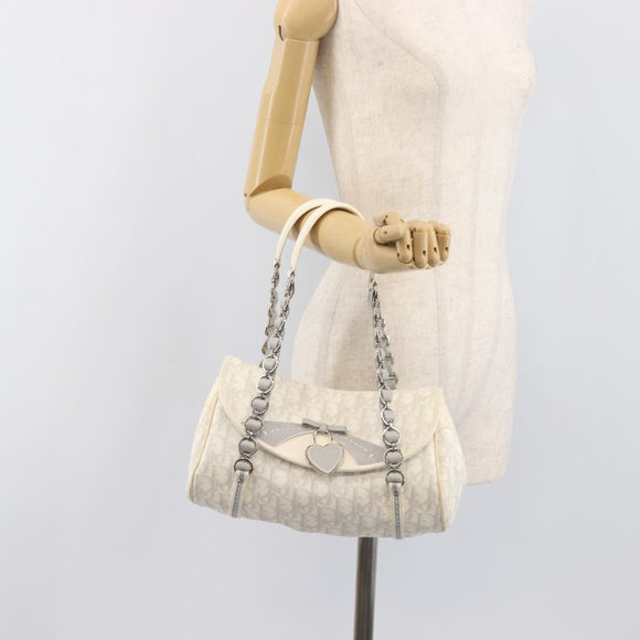 Christian Dior Trotter Canvas Romantic Bag PVC White Silver Auth 198611V