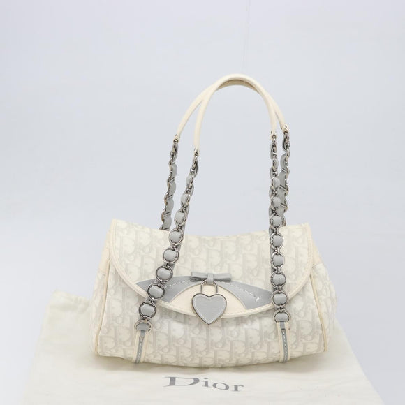 Christian Dior Trotter Canvas Romantic Bag PVC White Silver Auth 198611V
