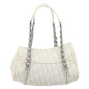 Christian Dior Trotter Canvas Romantic Bag PVC White Silver Auth 198611V-2
