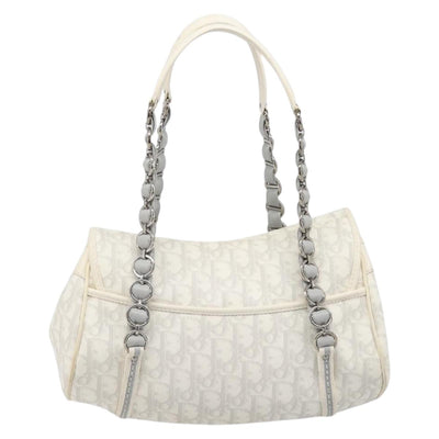 Christian Dior Trotter Canvas Romantic Bag PVC White Silver Auth 198611V - 0