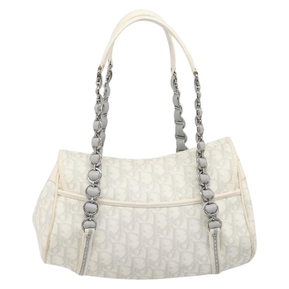 Christian Dior Trotter Canvas Romantic Bag PVC White Silver Auth 198611V