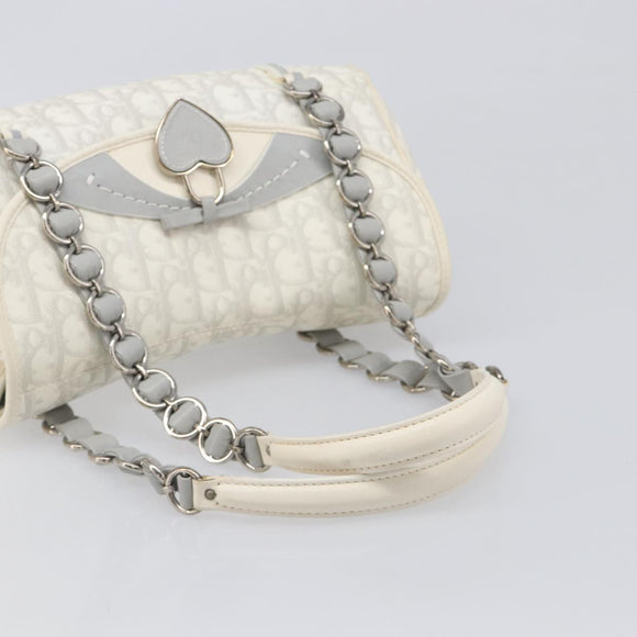 Christian Dior Trotter Canvas Romantic Bag PVC White Silver Auth 198611V