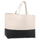 CELINE Horizontal Cabas Large Tote Bag Leather White Black Auth 198621A-1