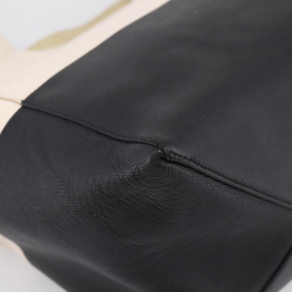 CELINE Horizontal Cabas Large Tote Bag Leather White Black Auth 198621A