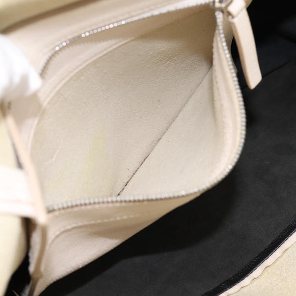 CELINE Horizontal Cabas Large Tote Bag Leather White Black Auth 198621A