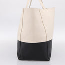 CELINE Horizontal Cabas Large Tote Bag Leather White Black Auth 198621A-4